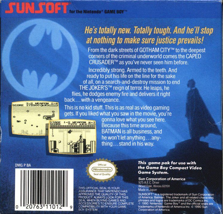 Back Cover for Batman: The Video Game (Game Boy)