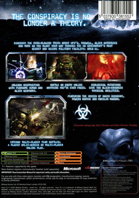 Back Cover for Area-51 (Xbox)