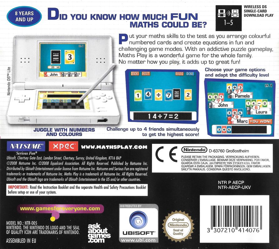 Back Cover for Math Play (Nintendo DS)