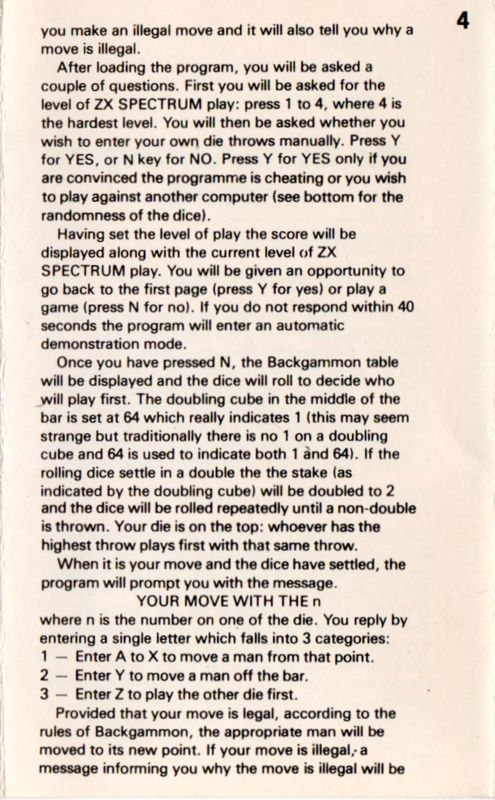 Inside Cover for Backgammon (ZX Spectrum)