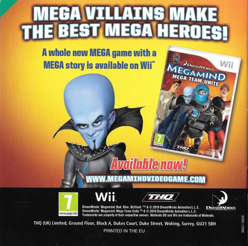 Manual for Megamind: The Blue Defender (Nintendo DS): Back