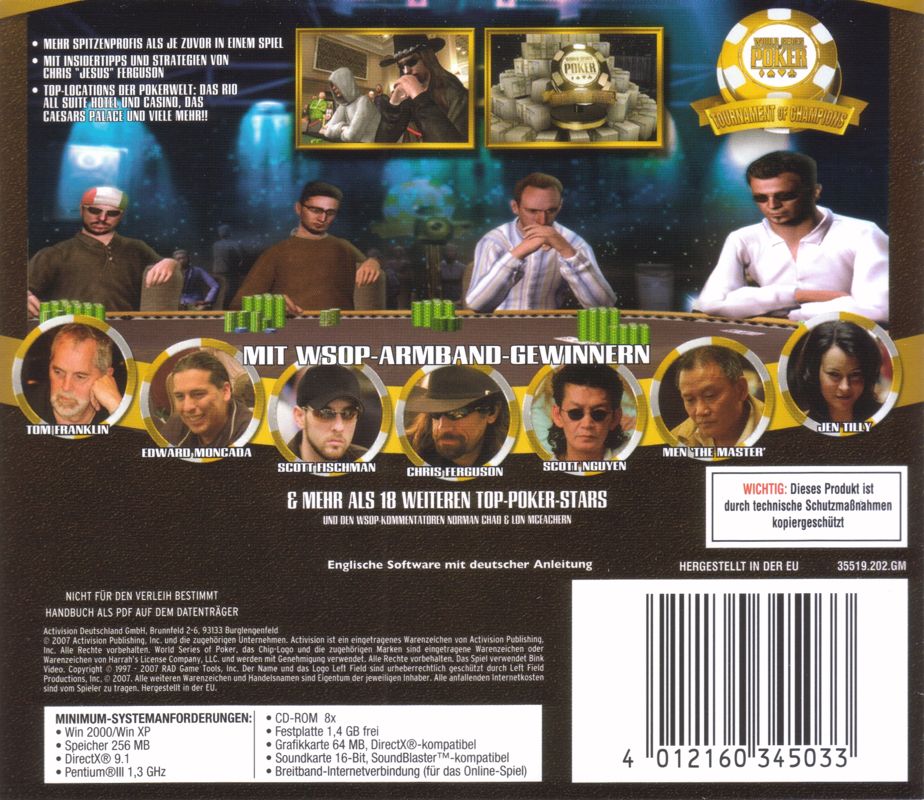 Other for World Series of Poker: Tournament of Champions (Windows): Jewel Case - Back