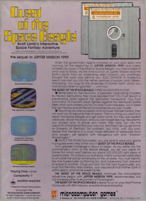 Back Cover for Quest of the Space Beagle (Atari 8-bit)