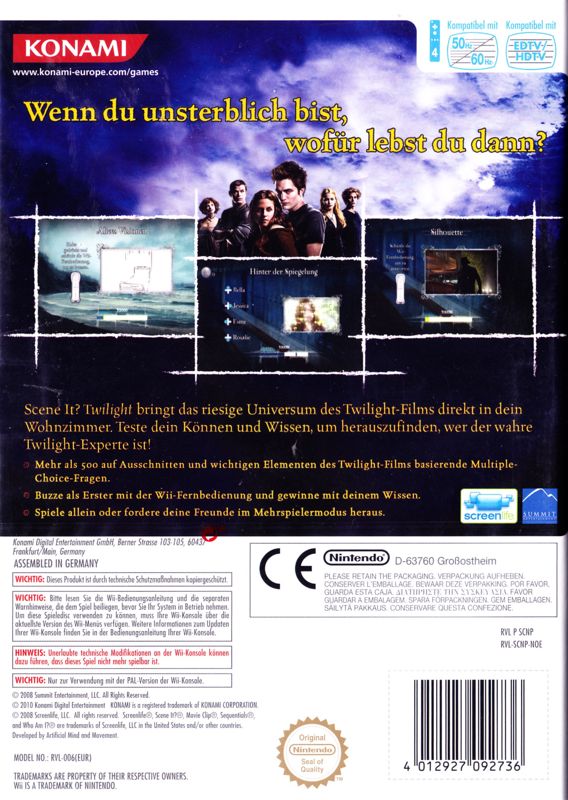 Back Cover for Scene It?: Twilight (Wii)