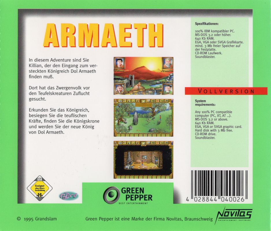 Back Cover for Armaëth: The Lost Kingdom (DOS) (Green Pepper release)