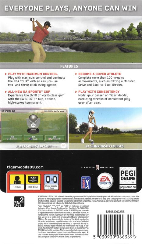 Back Cover for Tiger Woods PGA Tour 09 (PSP)