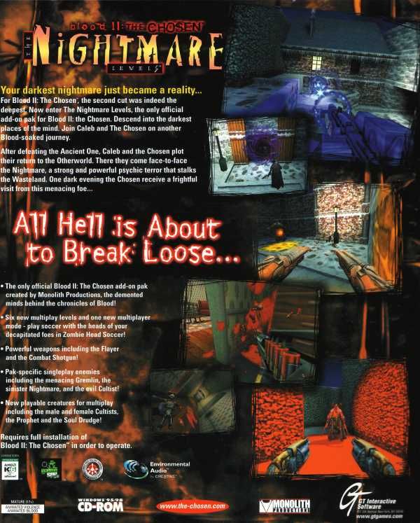Back Cover for Blood II: The Chosen - The Nightmare Levels (Windows)