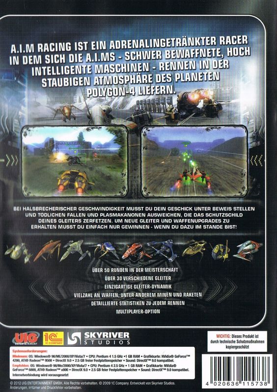 Back Cover for A.I.M. Racing (Windows) (Explosive release)