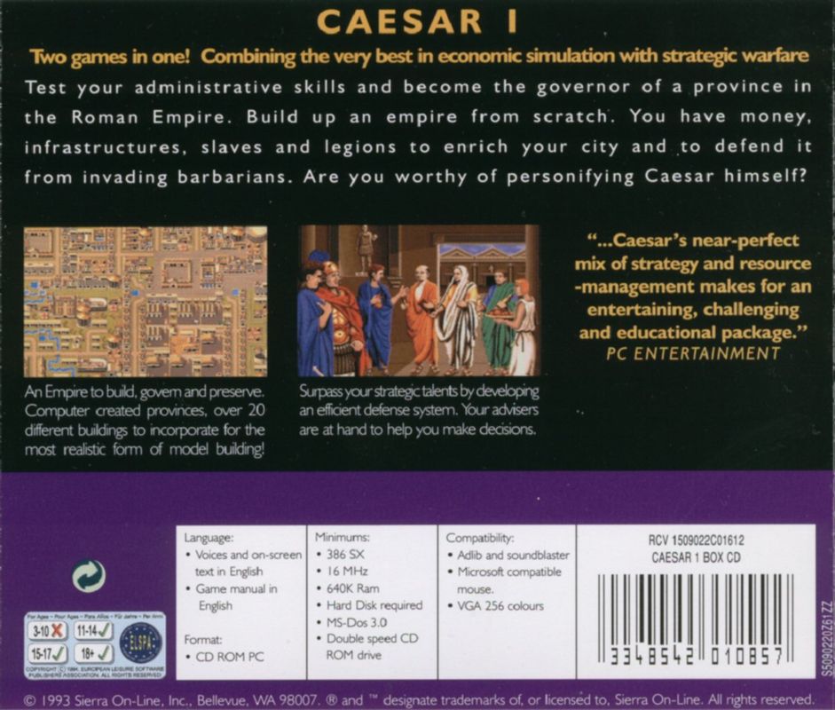 Other for Caesar (DOS) (Sierra Originals release): Jewel Case - Back