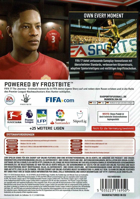 Back Cover for FIFA 17 (Windows)