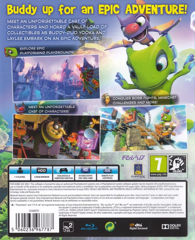 Back Cover for Yooka-Laylee (PlayStation 4)