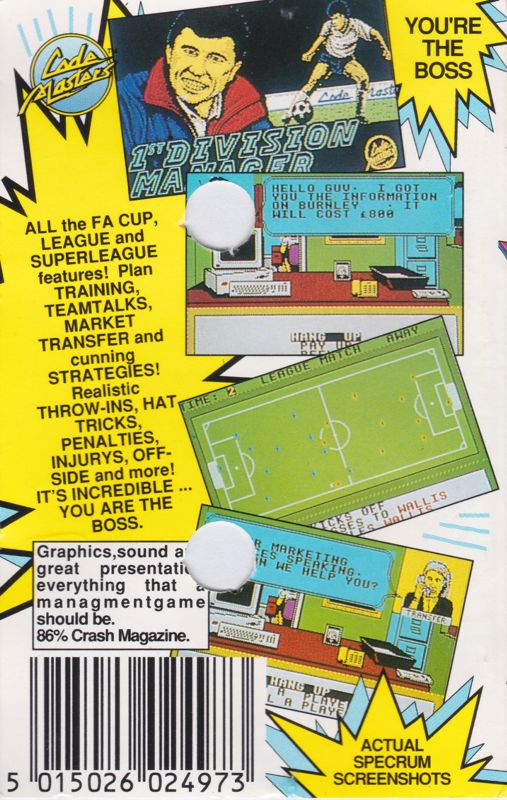 Back Cover for 1st Division Manager (ZX Spectrum)
