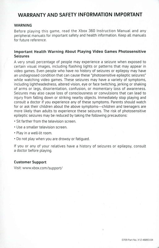Extras for The Black Eyed Peas Experience (Xbox 360): Warranty information - front
