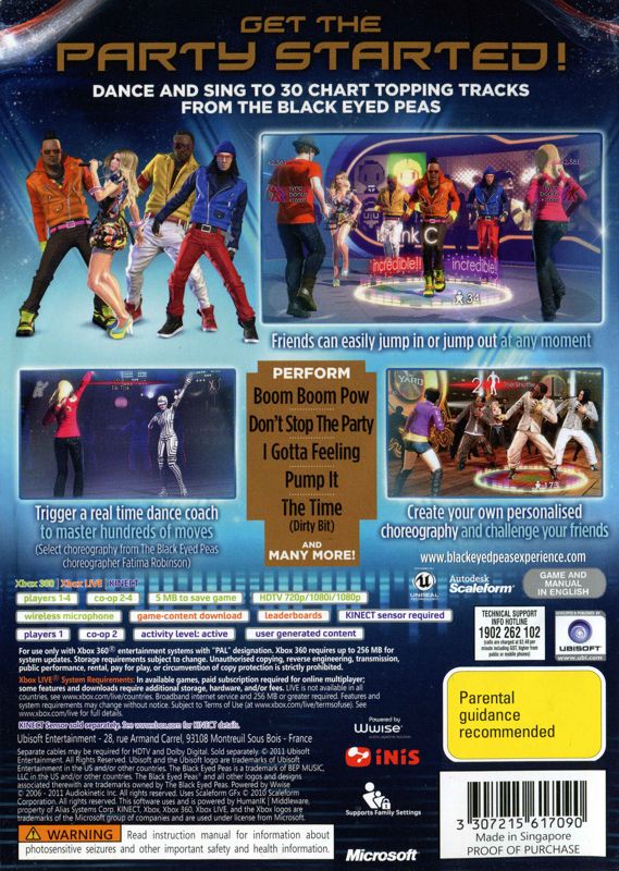 Back Cover for The Black Eyed Peas Experience (Xbox 360)