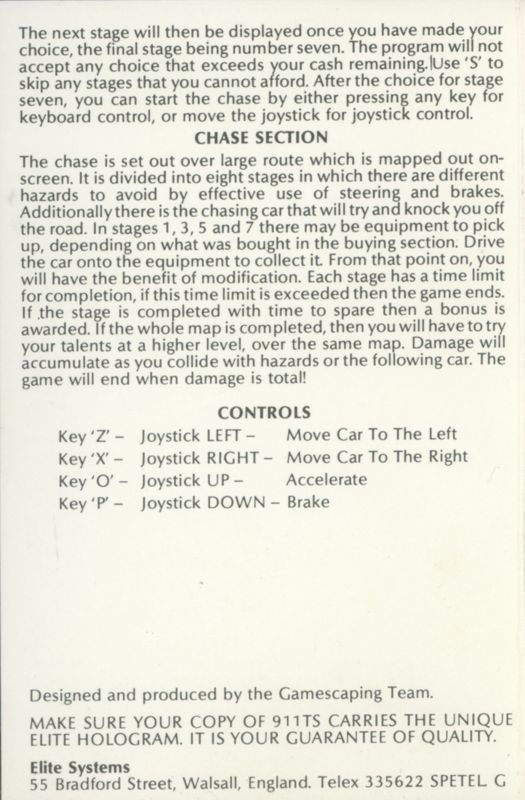 Manual for 911 TS (ZX Spectrum)