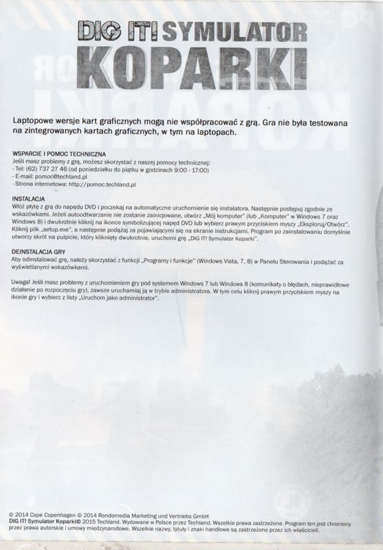 Inside Cover for Dig It! A Digger Simulator (Windows): Left