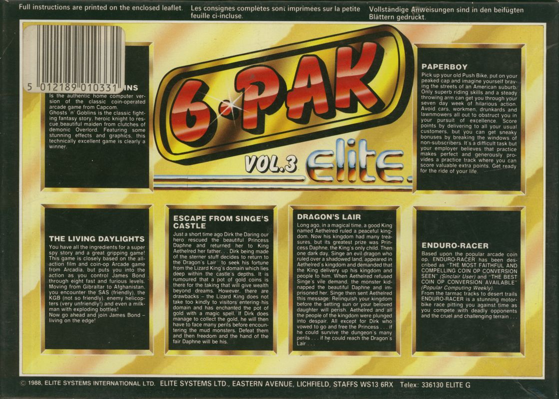 Back Cover for 6*Pak Vol. 3 (ZX Spectrum)