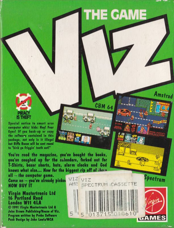 Back Cover for Viz: The Game (ZX Spectrum)
