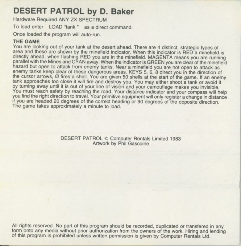 Inside Cover for 3D Desert Patrol (ZX Spectrum)