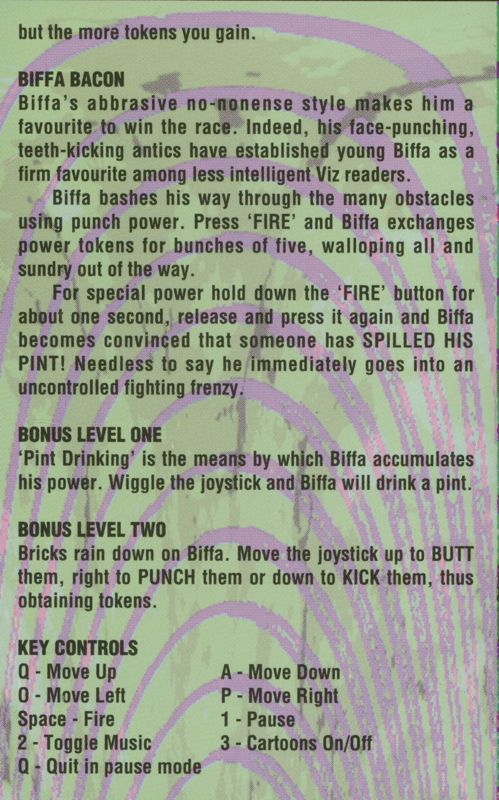 Inside Cover for Viz: The Game (ZX Spectrum)