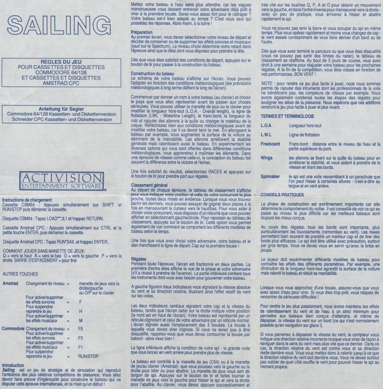 Manual for Sailing (Commodore 64): french