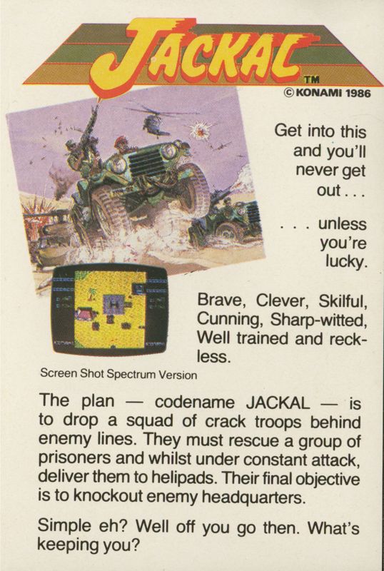 Inside Cover for Jackal (ZX Spectrum)