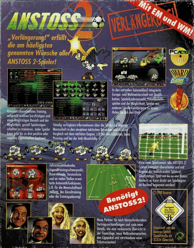 Back Cover for Anstoss 2: Der Fußballmanager - Verlängerung! (Windows) (Re-release)