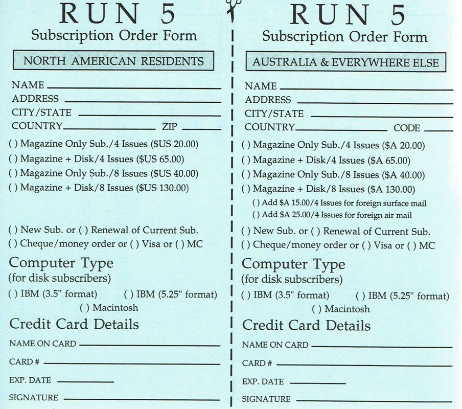 Advertisement for Carriers at War II (DOS): Run 5 Magazine Order Card - Front