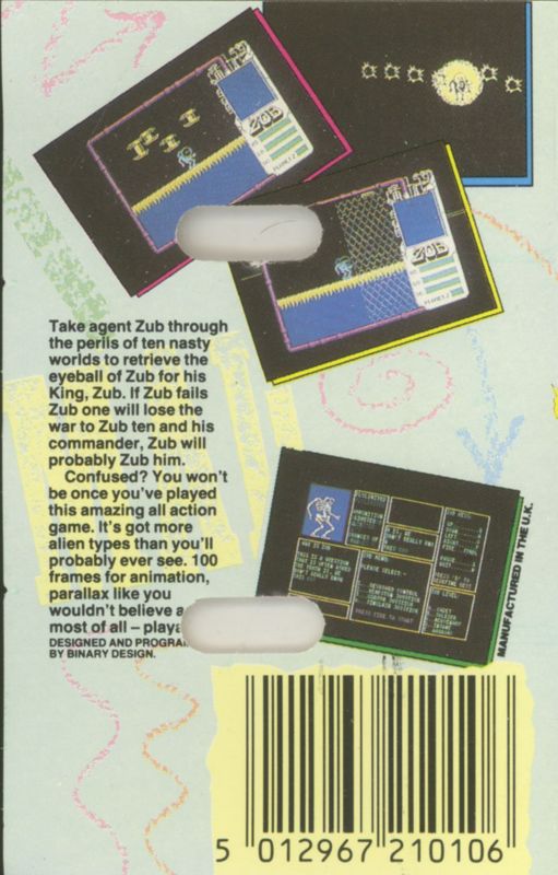Back Cover for Zub (ZX Spectrum)