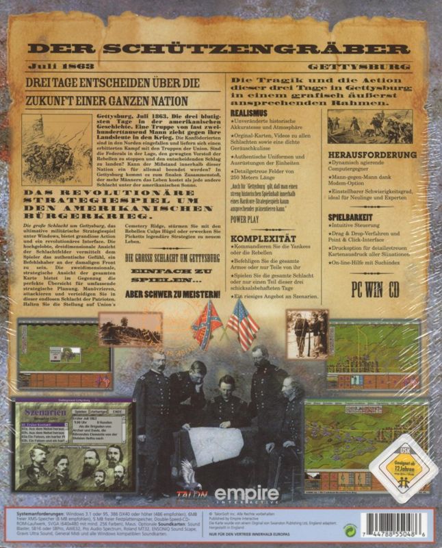 Back Cover for Battleground 2: Gettysburg (Windows and Windows 3.x)