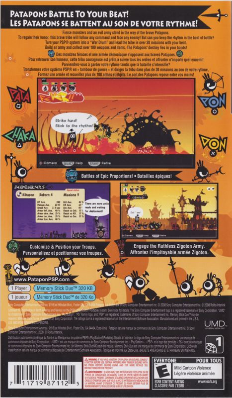 Back Cover for Patapon (PSP) (Greatest Hits / Grands Succès Release)