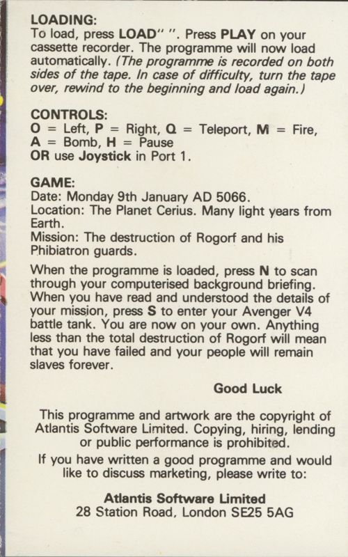 Inside Cover for Cerius (ZX Spectrum)