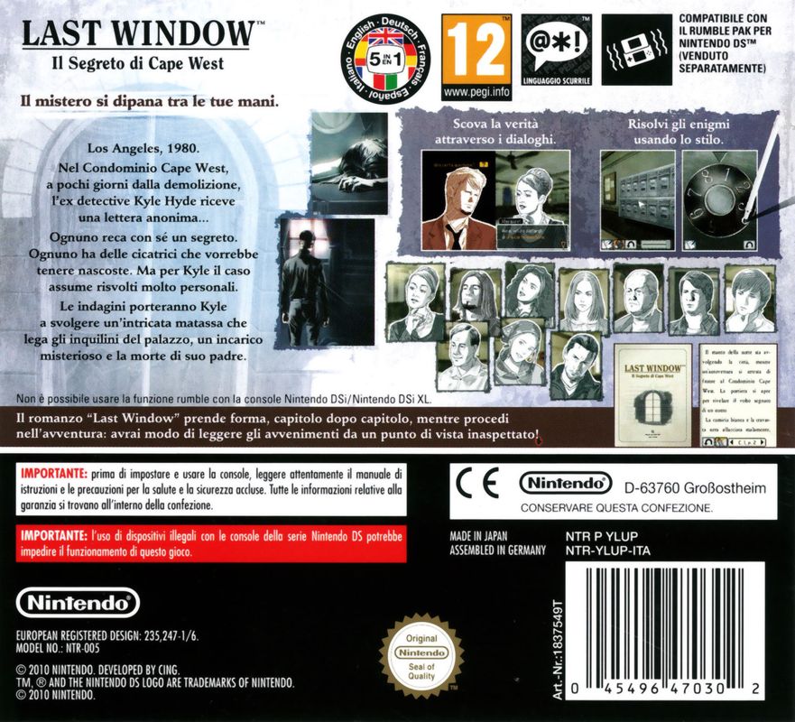 Back Cover for Last Window: The Secret of Cape West (Nintendo DS)