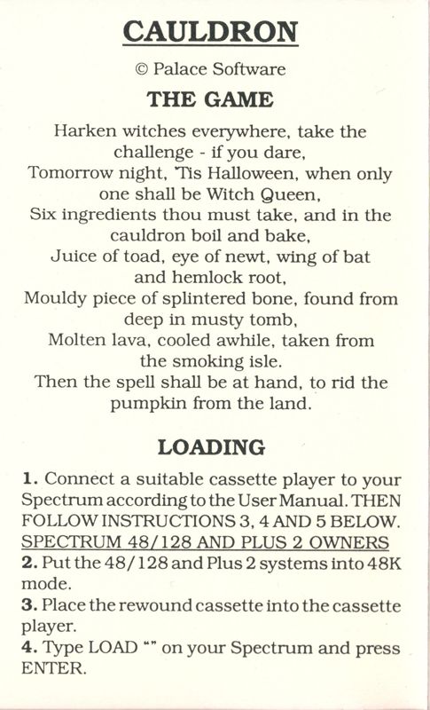 Manual for Cauldron (ZX Spectrum)