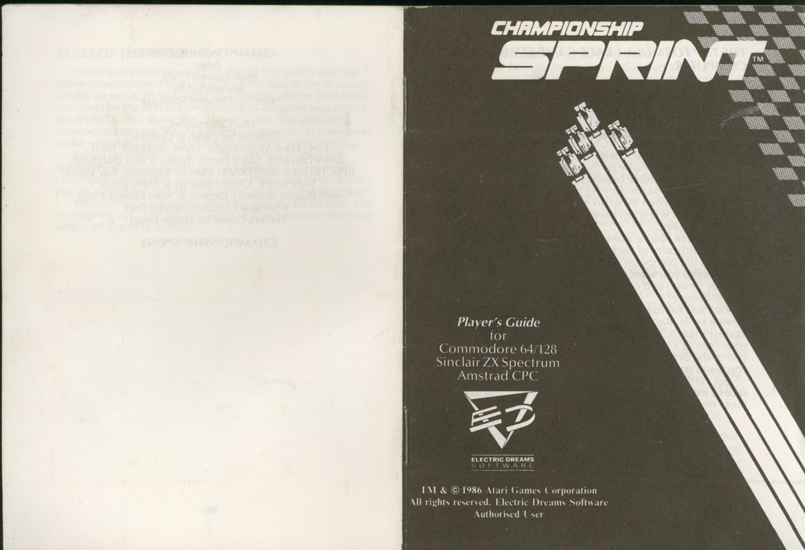 Manual for Championship Sprint (Amstrad CPC and Commodore 64 and ZX Spectrum)