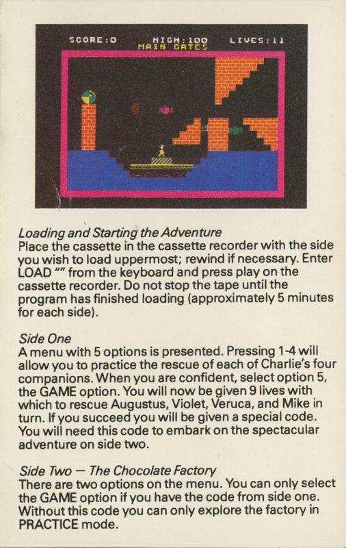 Inside Cover for Charlie and the Chocolate Factory (ZX Spectrum)