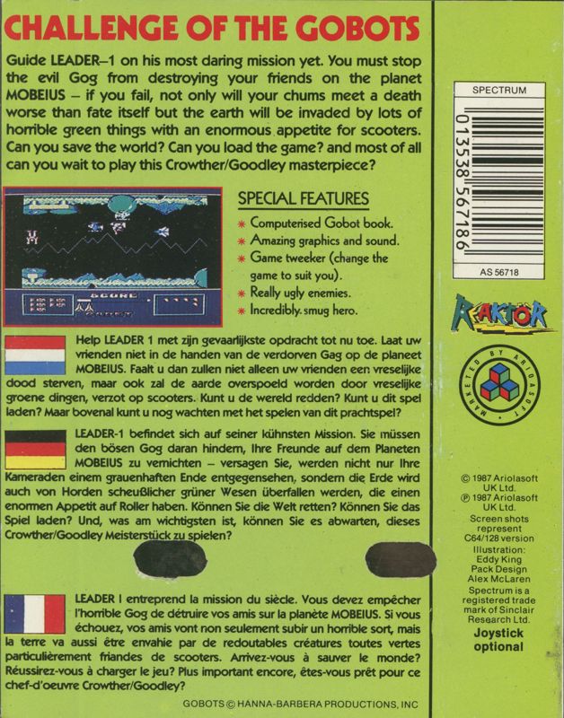 Back Cover for Challenge of the Gobots (ZX Spectrum)
