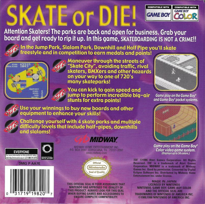 Back Cover for 720º (Game Boy Color)