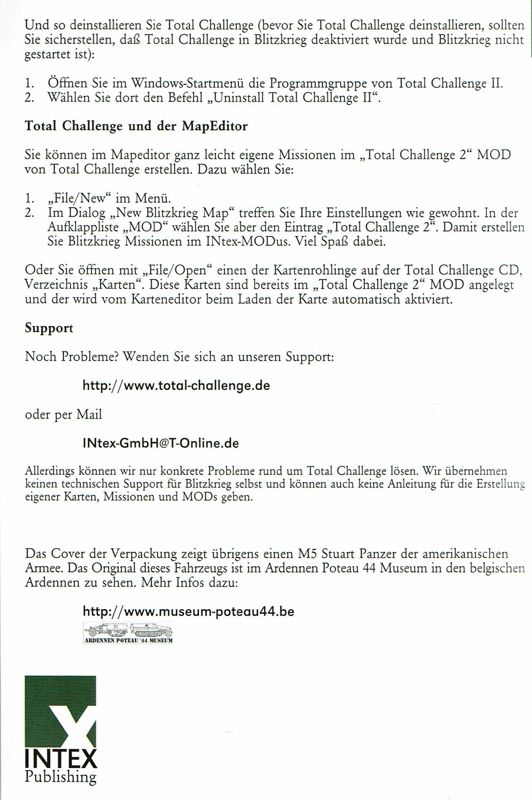 Manual for Total Challenge Trilogie (Windows): Total Challenge II - Back