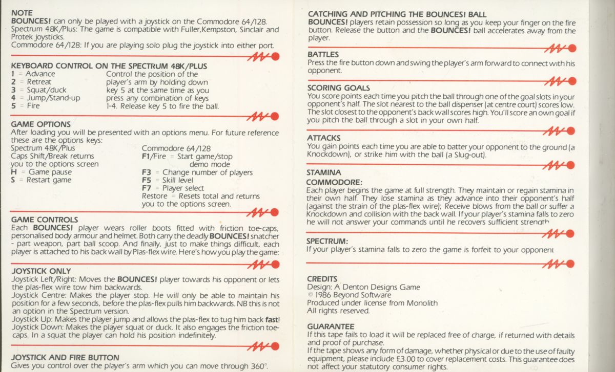 Inside Cover for Bounces (ZX Spectrum)