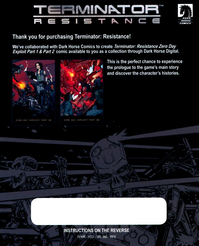 Extras for Terminator: Resistance (Windows): Flyer with Bonus-Code for two digital Terminator-Comic from DC - Front
