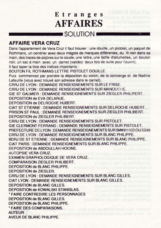 Extras for Etranges Affaires (DOS): Vera Cruz Walkthrough
