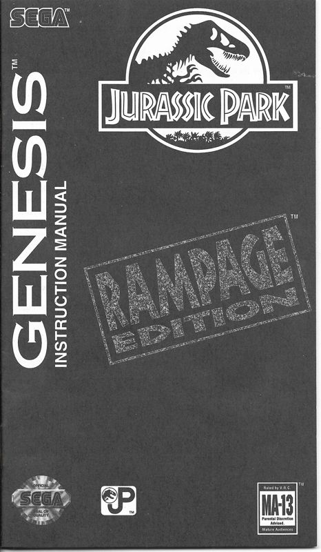 Manual for Jurassic Park: Rampage Edition (Genesis): Front