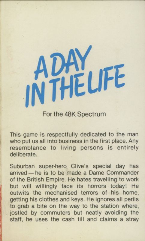 Inside Cover for A Day In the Life (ZX Spectrum)