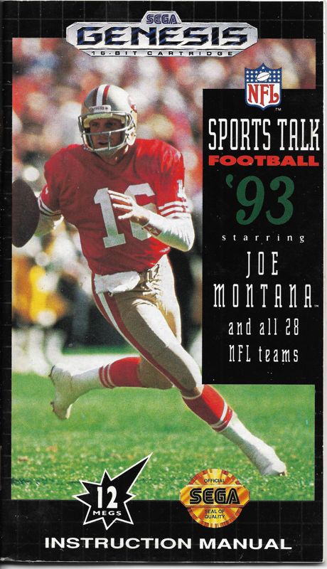 Manual for NFL Sports Talk Football '93 Starring Joe Montana (Genesis): Front
