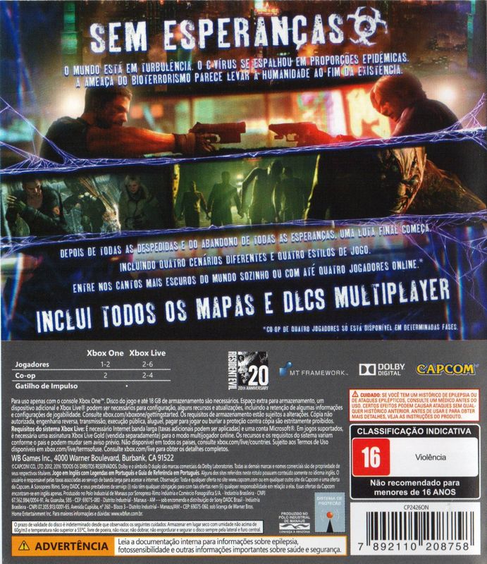 Back Cover for Resident Evil 6 (Xbox One)