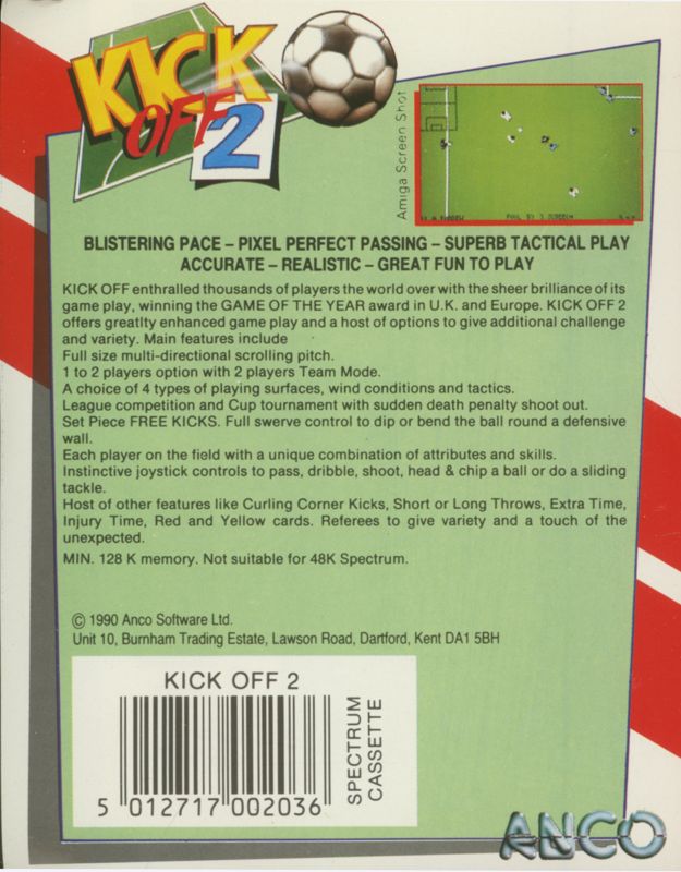 Back Cover for Kick Off 2 (ZX Spectrum)