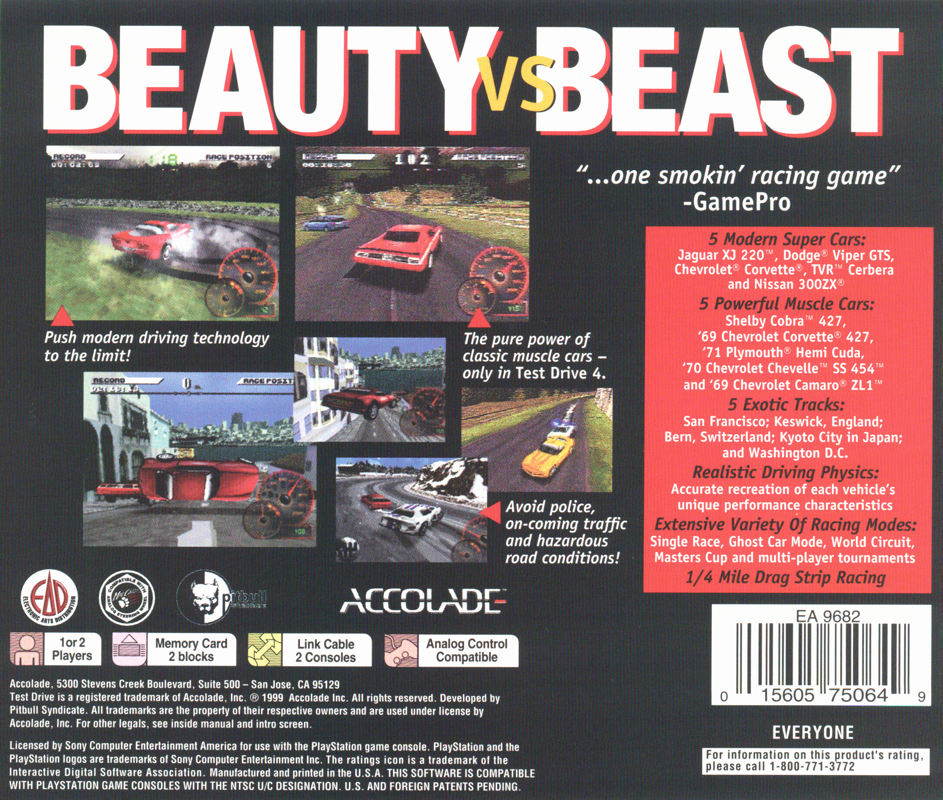 Back Cover for Test Drive 4 (PlayStation) (Greatest Hits release)