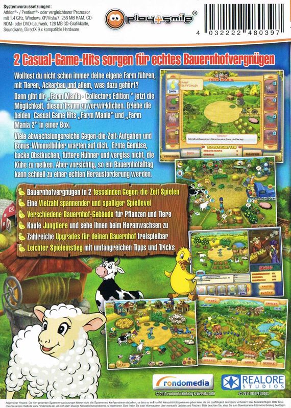 Back Cover for Farm Mania: Collector's Edition (Windows) (play+smile release)