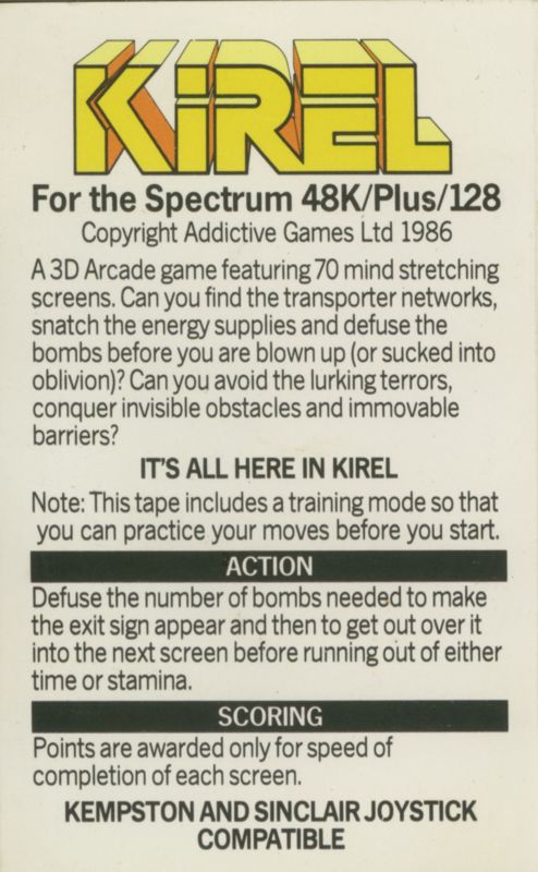 Inside Cover for Kirel (ZX Spectrum)